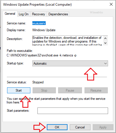 Windows update properties automatic