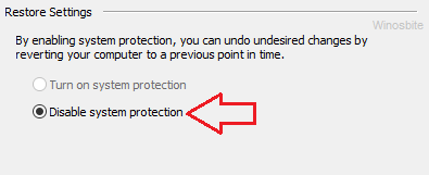 disable system protection in Windows 10 