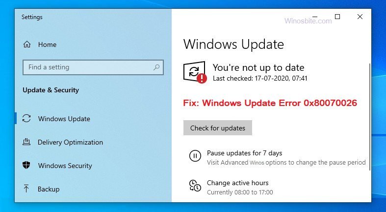 Fix windows update error code 0x80070026