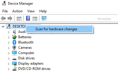 Scan for hardware changes in device manager