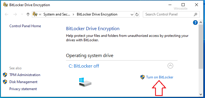 Turn on bitlocker in Windows 10