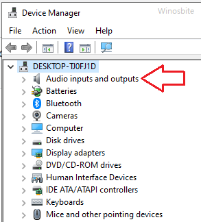 device manager audio inputs and outputs