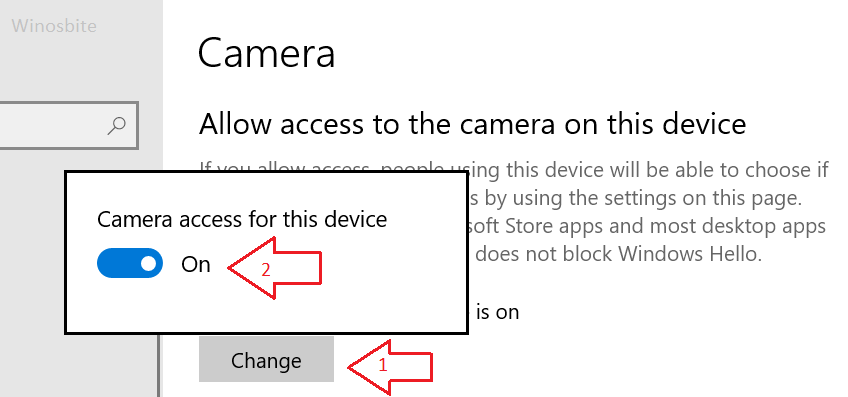 Enable camera access in Windows 10