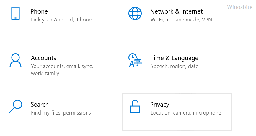 Privacy option in Windows 10
