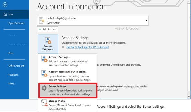 Account information outlook express