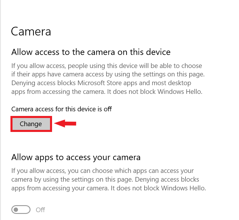 Camera access option