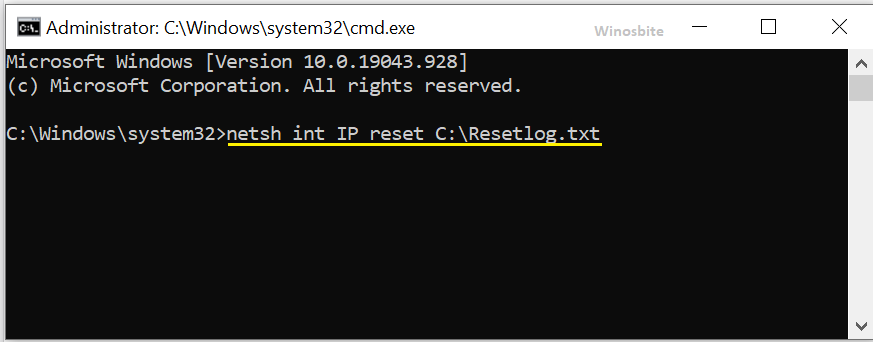 netsh int ip reset command