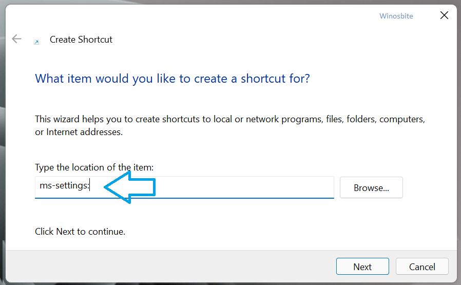 Create shortcut in Windows 11 to launch settings