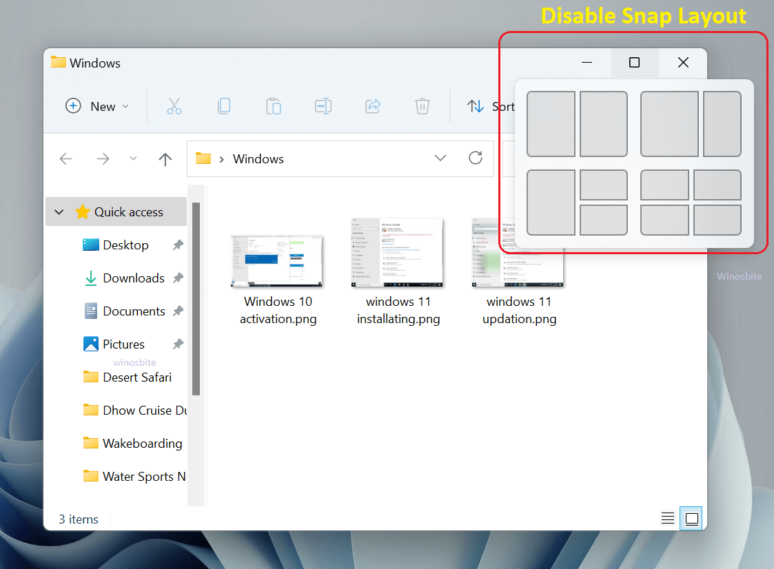 Disable snap layout in Windows 11