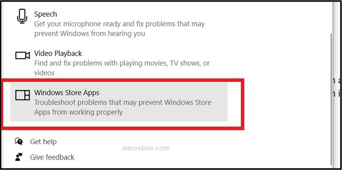 windows store apps option