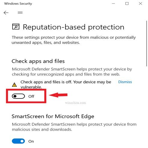 Windows security on off option