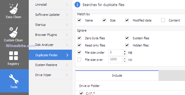 ccleaner duplicate finder content