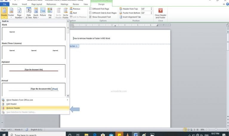 remove all headers and footers in word