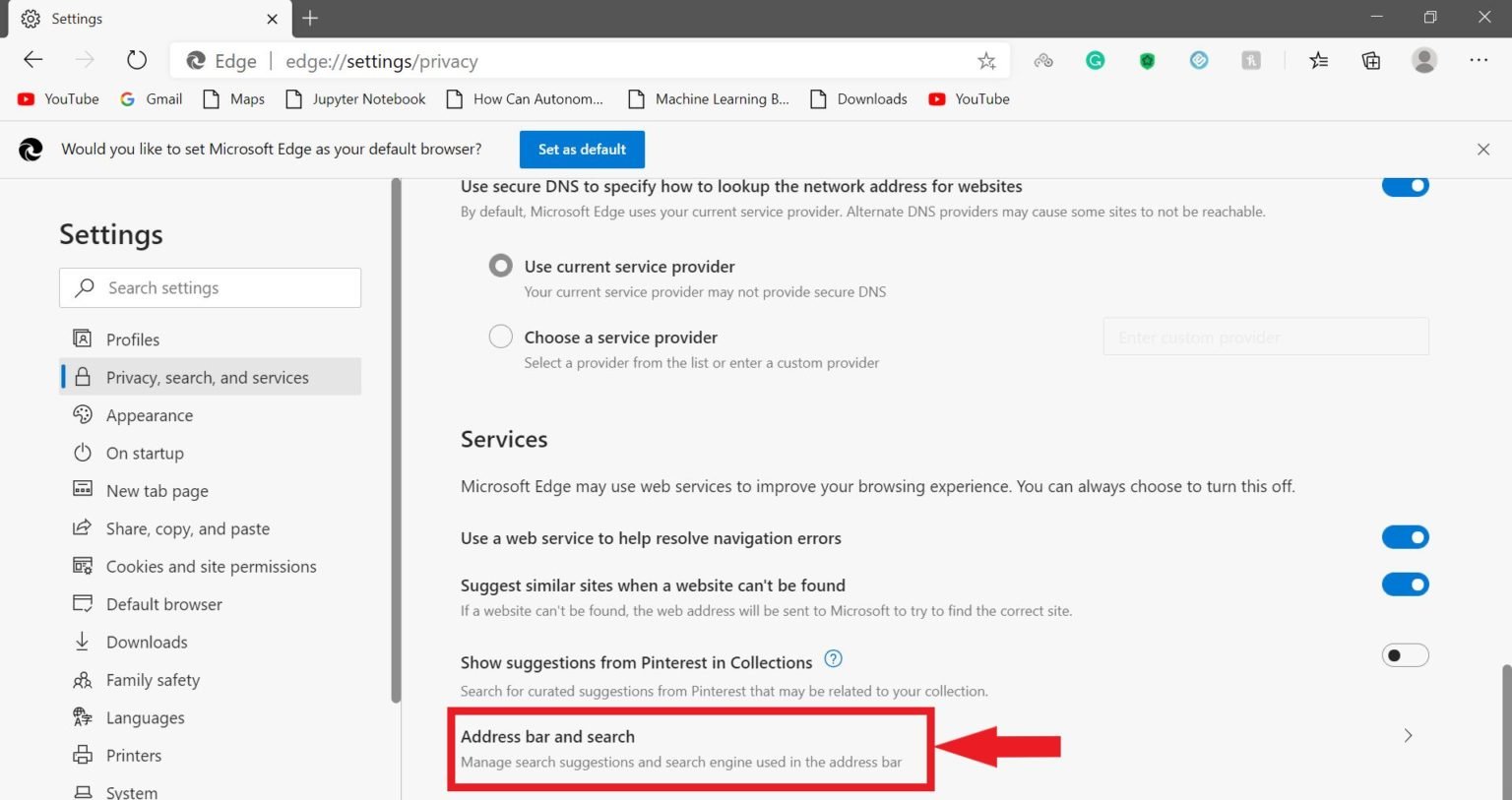 how to remove bing from microsoft edge